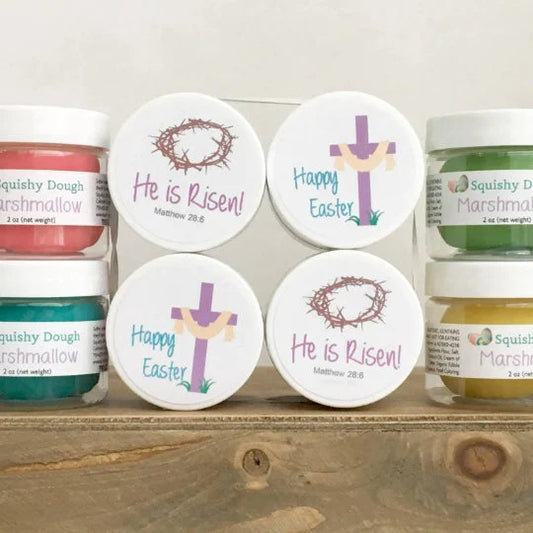 4 Easter Squishy Doughs with Religious Stickers - 2.0 oz in each jar