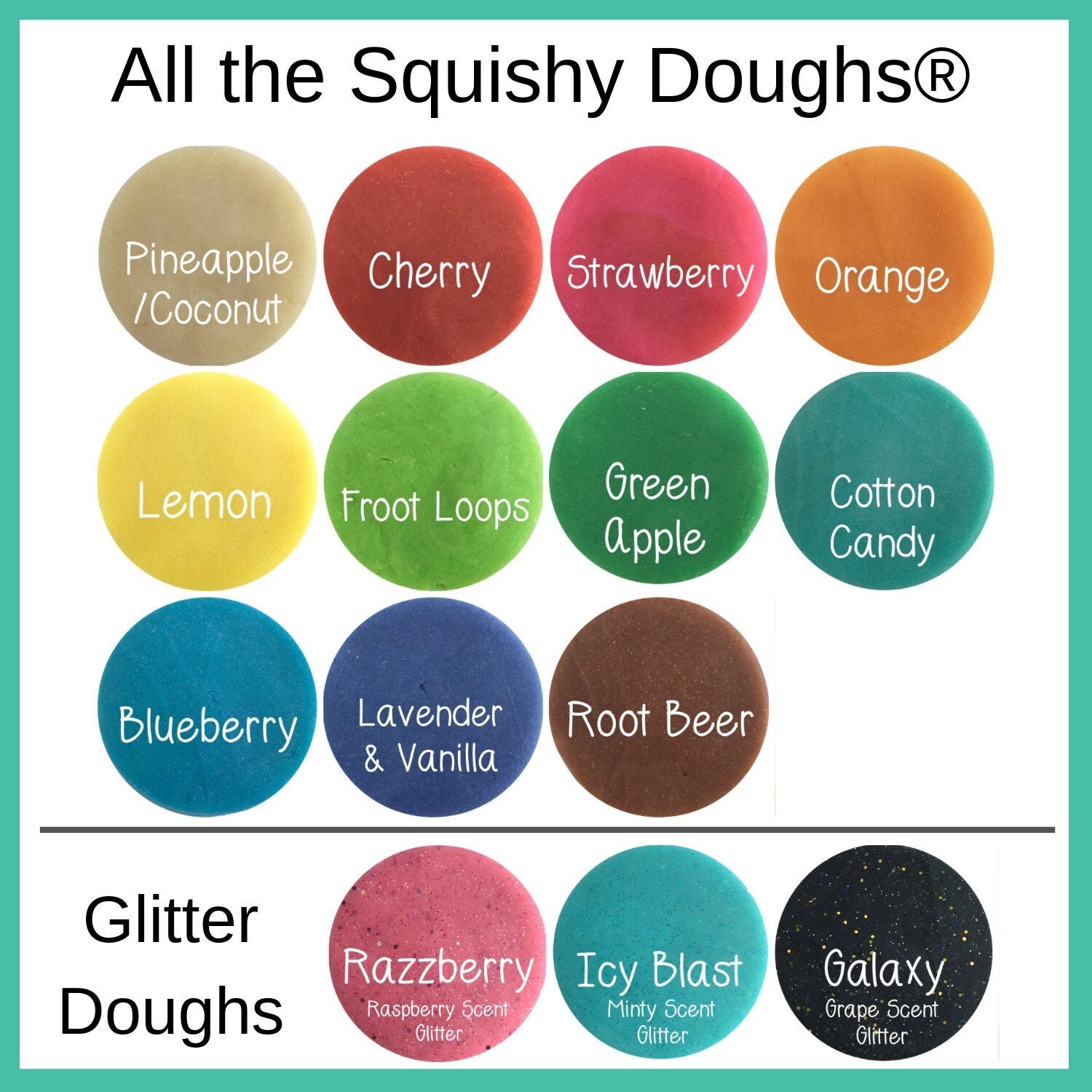 all options of scented playdough squishy dough